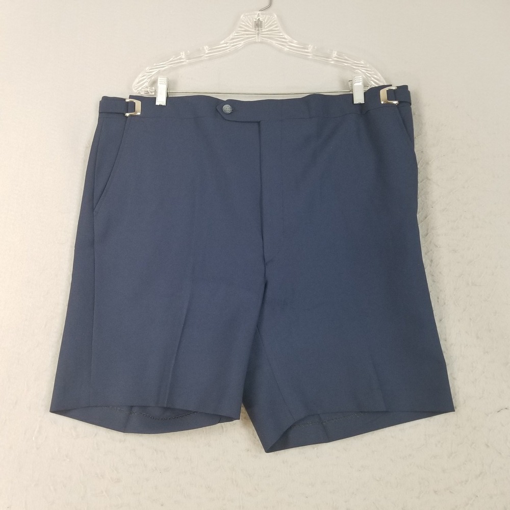 Hubbard Shorts Mens 42X8 Navy Blue Vintage Dress Adjustable Waist Buckle